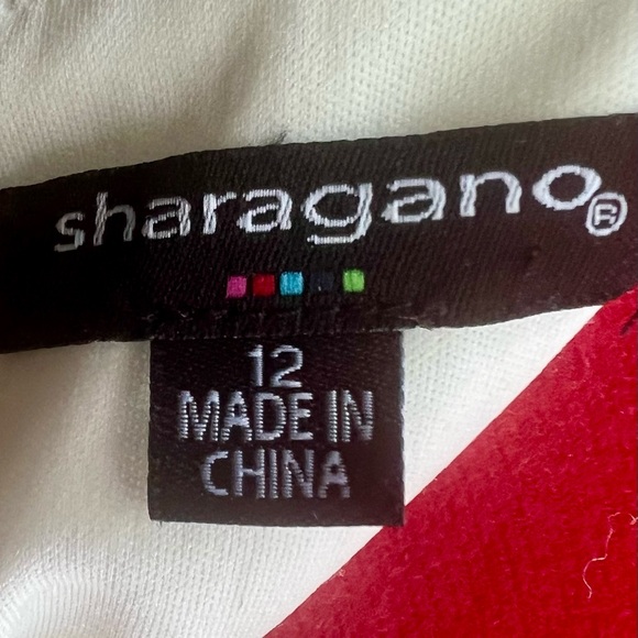 Elegant White Dress Bell Sleeves black white ribbon detail Sharagano Size 12 - Picture 5 of 6